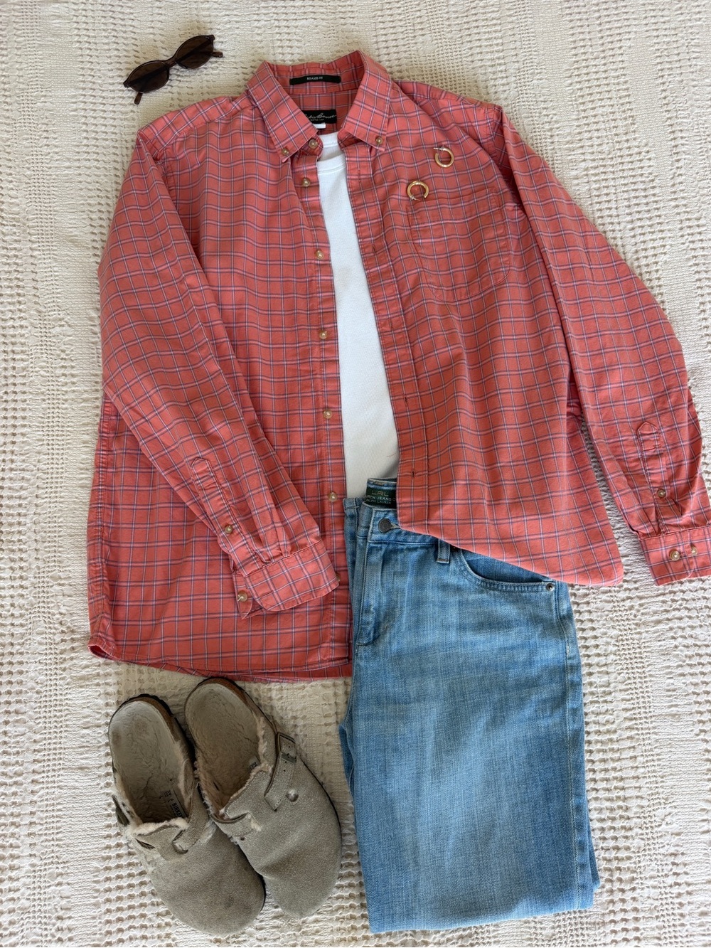 Eddie Bauer Flannel Large Red Blue Plaid Mountain Girl Vintage